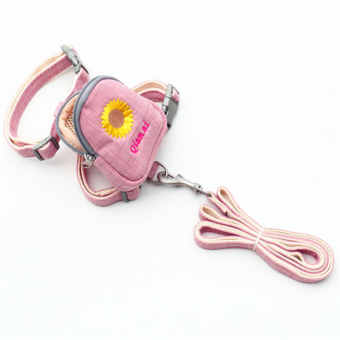 Korean Embroidered Pet Backpack with Leash and Strap