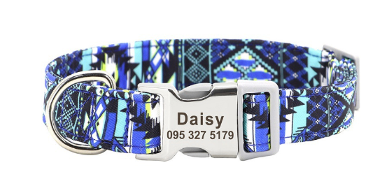 Personalized Nylon Dog Collar with Custom Nameplate Tag