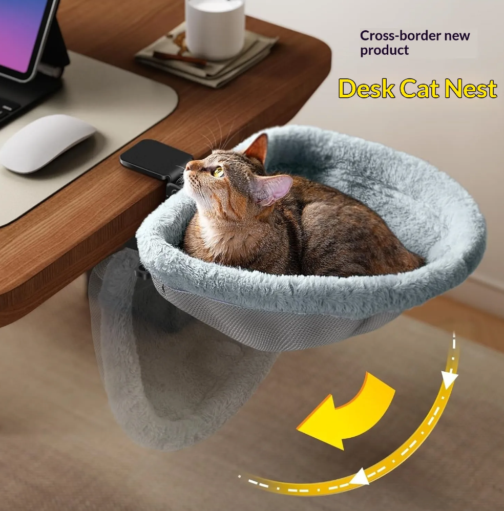 Foldable Cat Bed Attachment for Computer Desk – Space Saving Hanging Pet Hammock