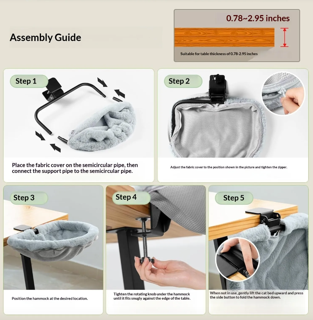 Foldable Cat Bed Attachment for Computer Desk – Space Saving Hanging Pet Hammock