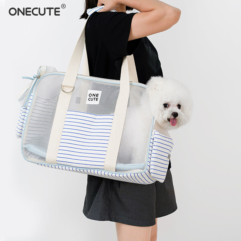 OneCUTE Summer Blue White Striped Pet Carrier Bag
