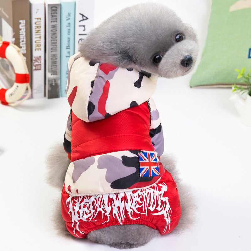 Padded Four-Legged Dog Coat for Warmth and Comfort