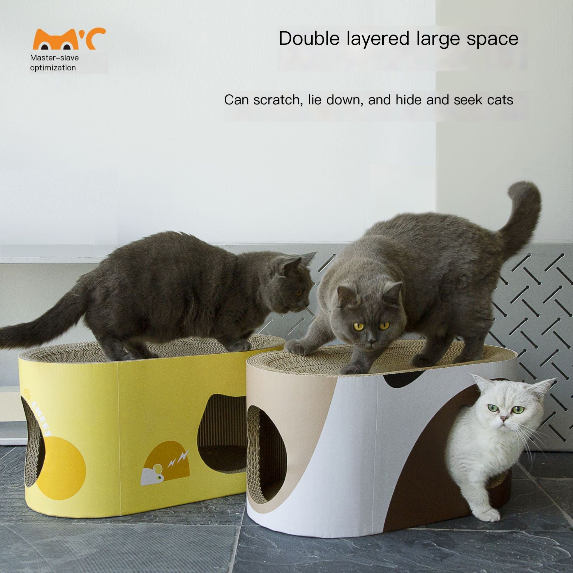 Corrugated Cat Scratching Board with Wooden Tunnel
