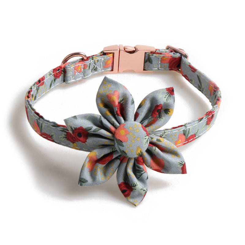 Flower Print Dog Collar with Metal Buckle and Sunflower