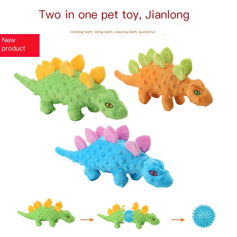 2-in-1 Plush Dinosaur Pet Toy for Dogs