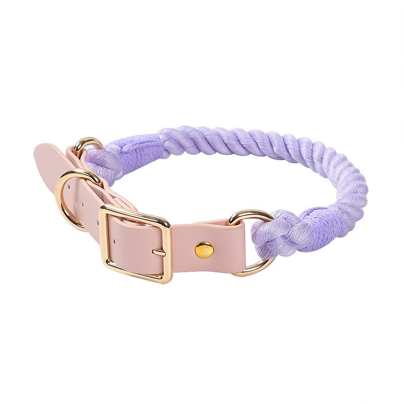 Hand Woven Cotton Rope and Leather Pet Collar