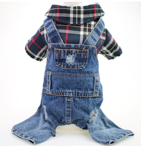 Large Plaid Denim Jumpsuit for Dogs