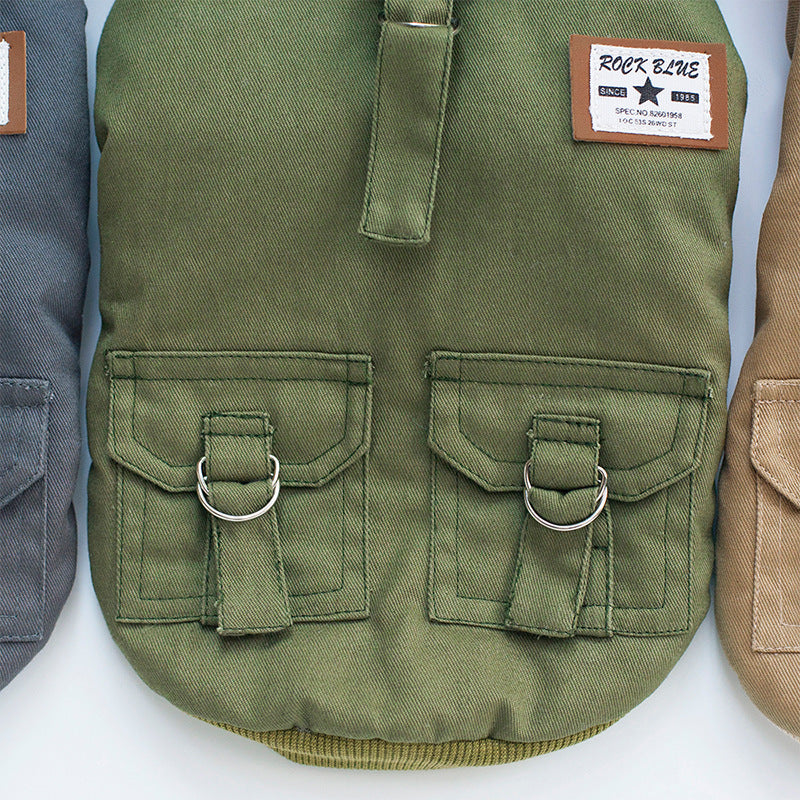 Stylish Military Dog Jacket with Hood and Pockets