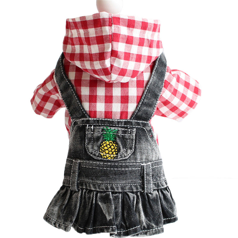 Teddy Puppy Dog Plaid Embroidered Denim Skirt