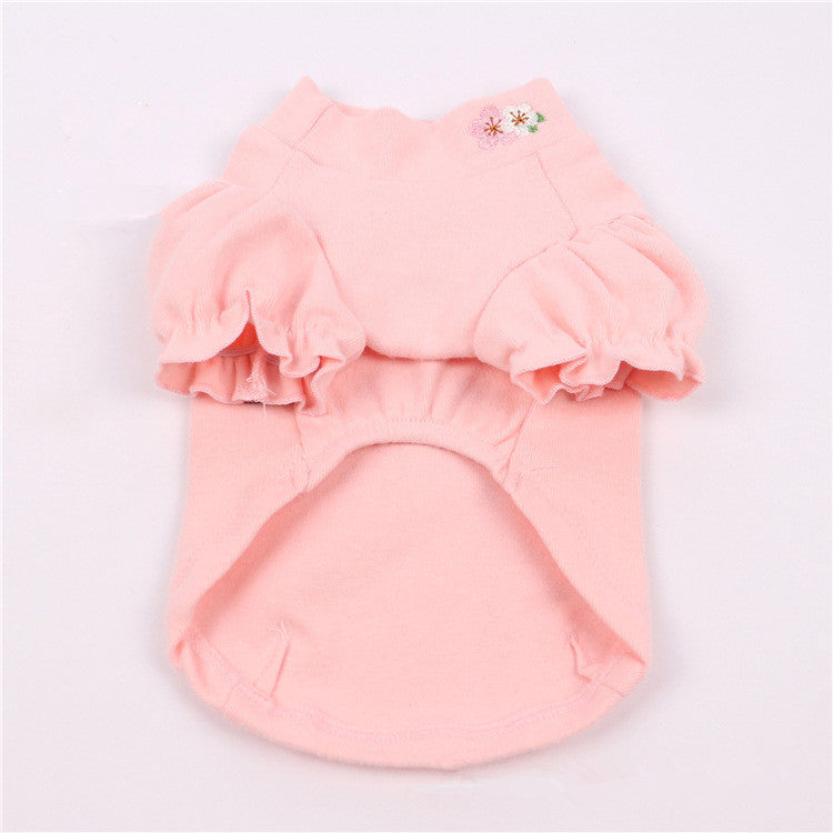 Cute Cotton Embroidered Pet Clothes with Puff Sleeves