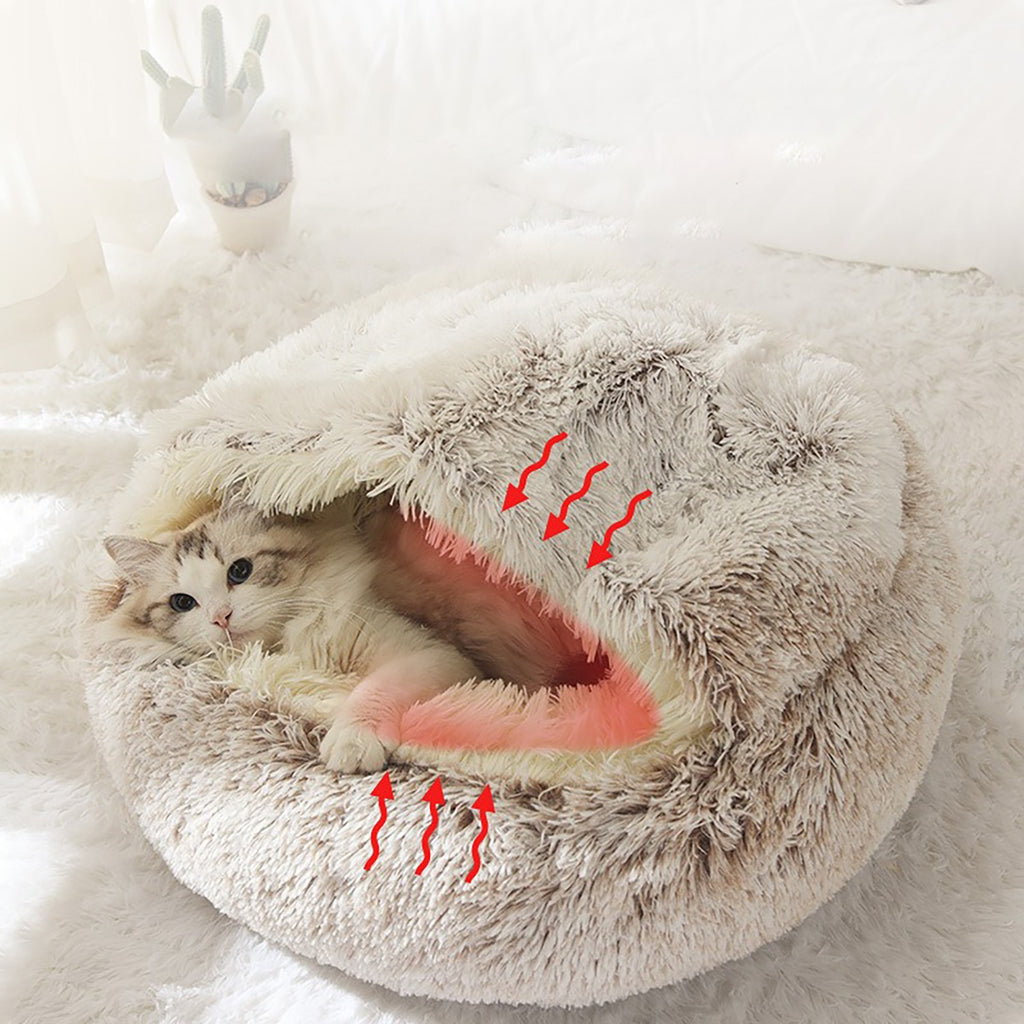 Plush Round Hooded Cat Bed