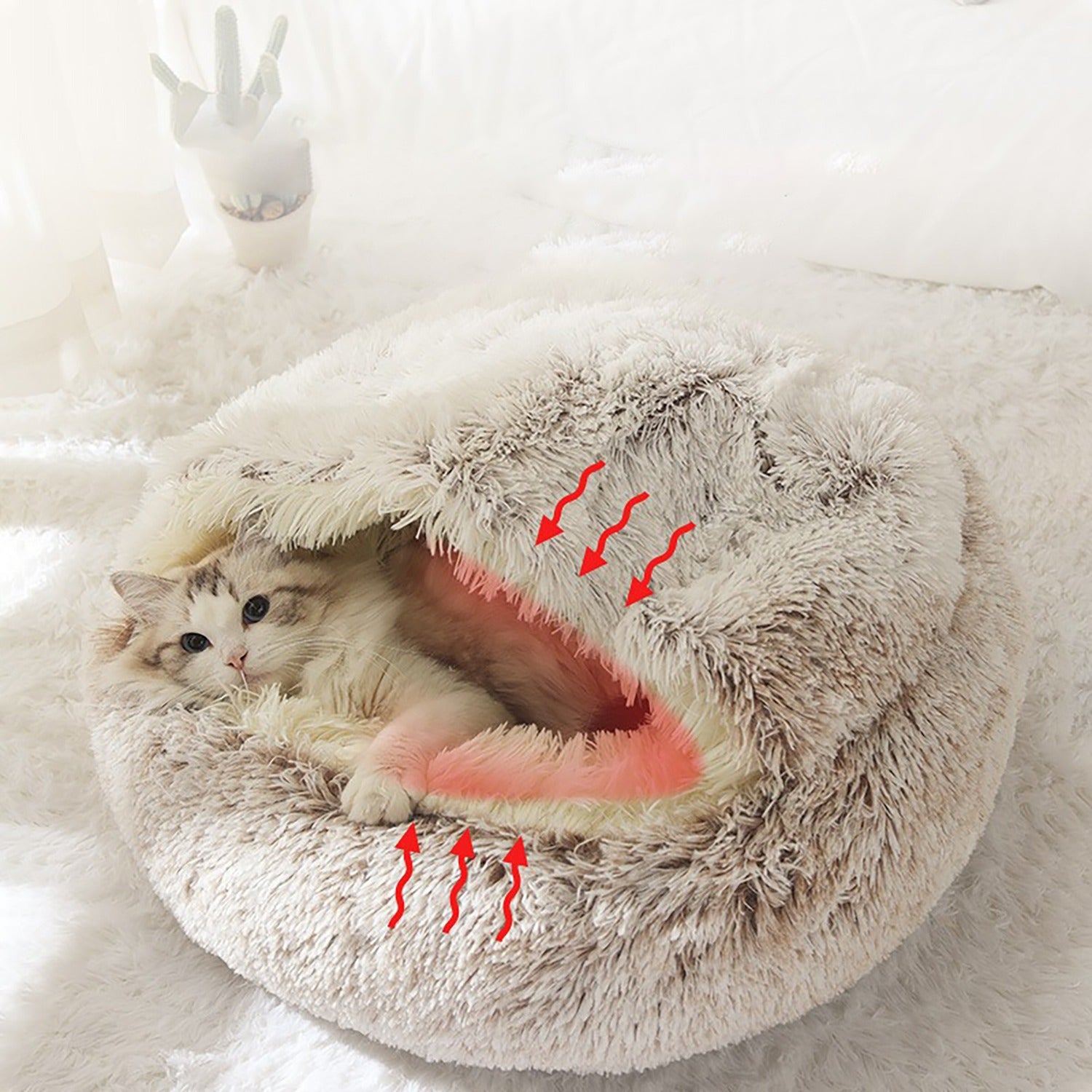 Plush Round Hooded Cat Bed