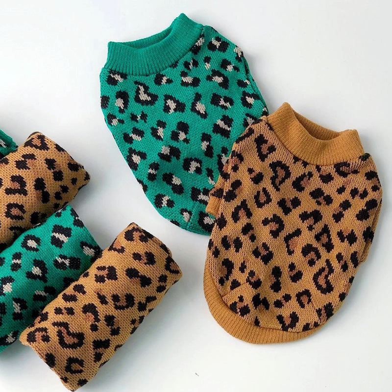 Leopard-Print Knitted Sweater for Small Dogs and Cats