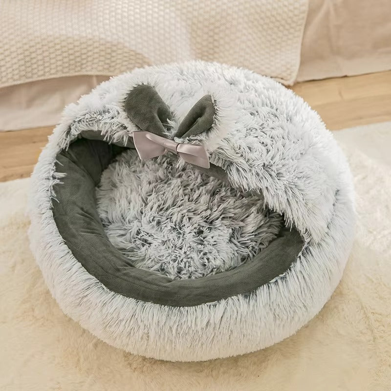 Long Plush Round Cat Bed for Pets