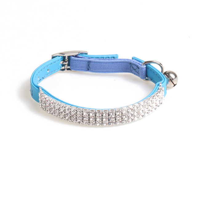 Adjustable PU Dog Collar with Water Diamond for Small Dogs