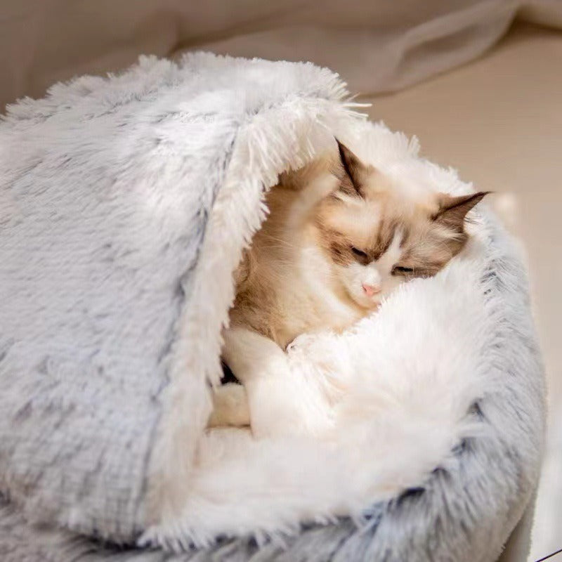 Semi-Closed Cat Bed with Shell Cover for Small Pets
