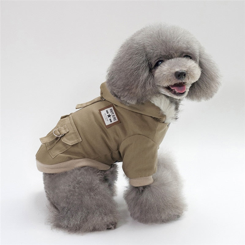 Stylish Military Dog Jacket with Hood and Pockets