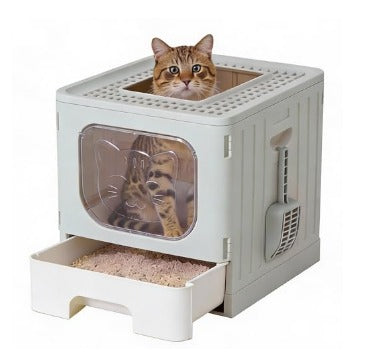 Foldable Covered Cat Litter Box with Scoop