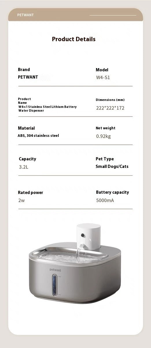 Stainless Steel Smart Pet Water Dispenser 3.2L
