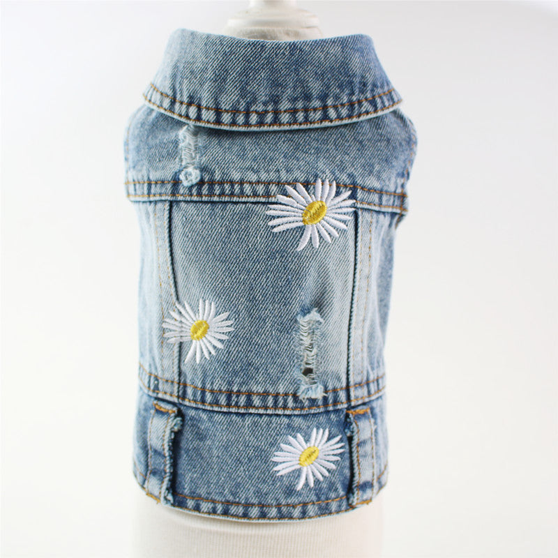Teddy Puppy Dog Plaid Embroidered Denim Skirt