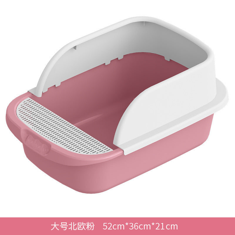 Large Cat Litter Box with Half Enclosure and Splash Guard