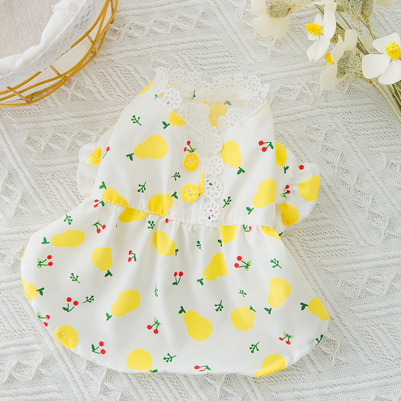 Floral Puff Sleeve Skirt for Small Dogs and Cats
