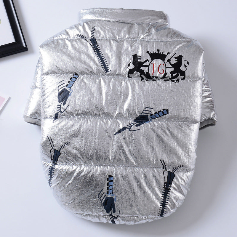 Bright Leather Zipper 2-Sided Cotton Dog Coat