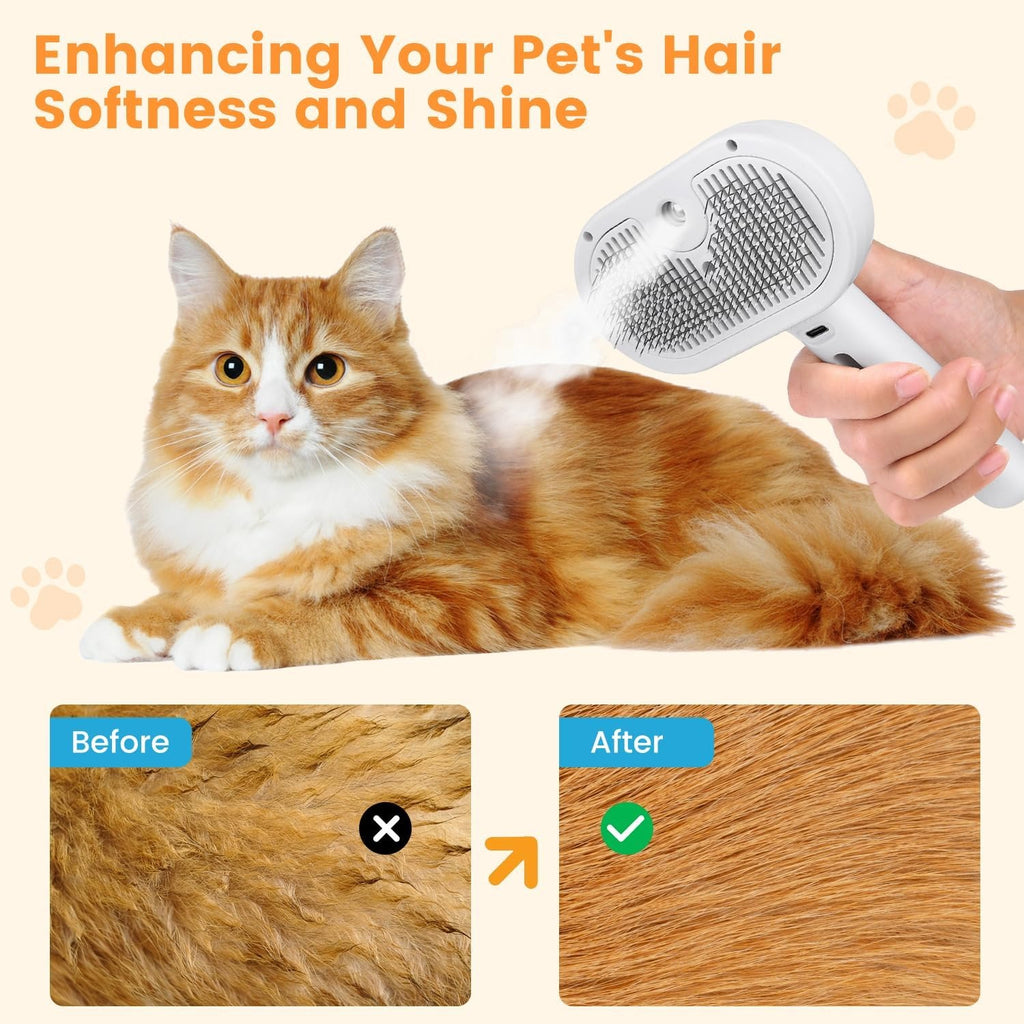 3 in 1 Pet Steam Brush with Spray and Self-Cleaning