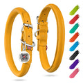 Yellow Ultra Soft Rolled Leather Dog Collar for Dogs Soft Padded 1821 inch Neck