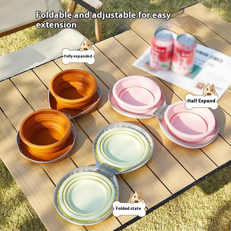 Folding Silicone Pet Double Bowl for Outdoor