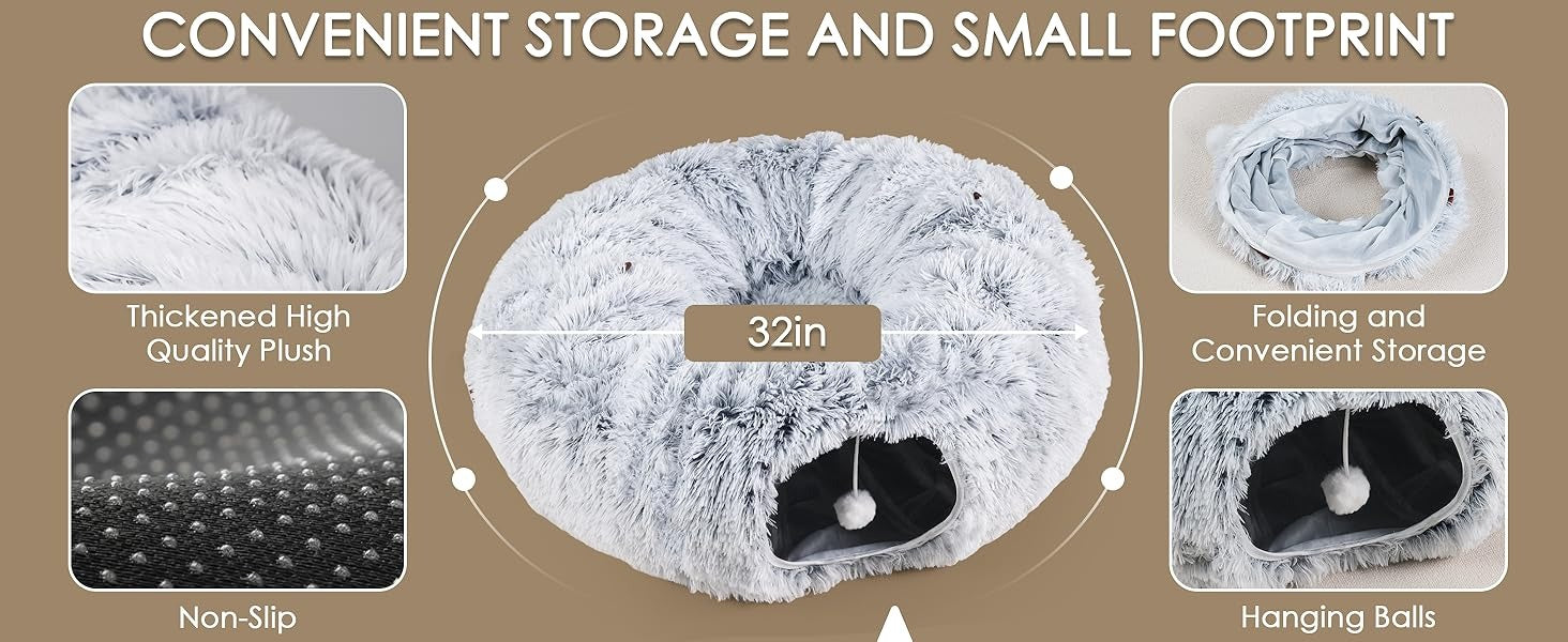 Cat Tunnel Bed with Washable Mat for Indoor Pets