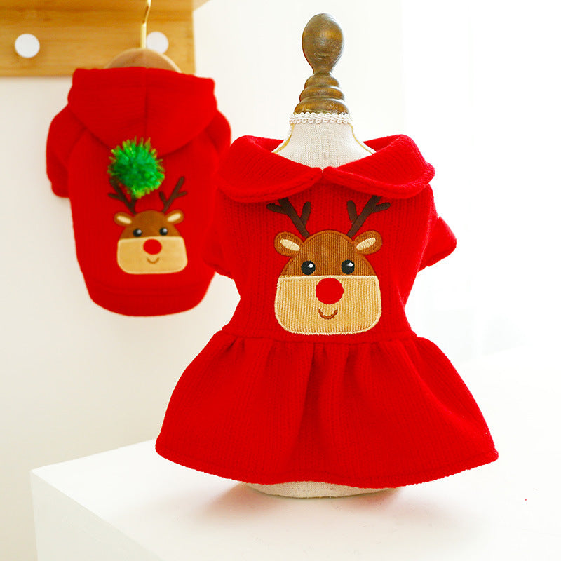 New Year Christmas Elk Couple Pet Dress and Hoodie