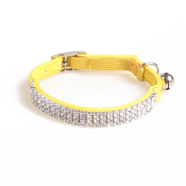 Adjustable PU Dog Collar with Water Diamond for Small Dogs