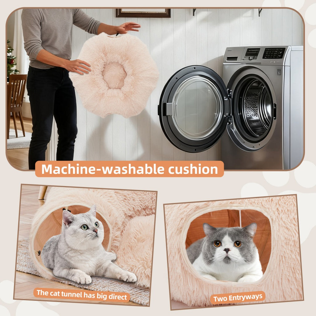 Cat Tunnel with Plush Bed for Cats