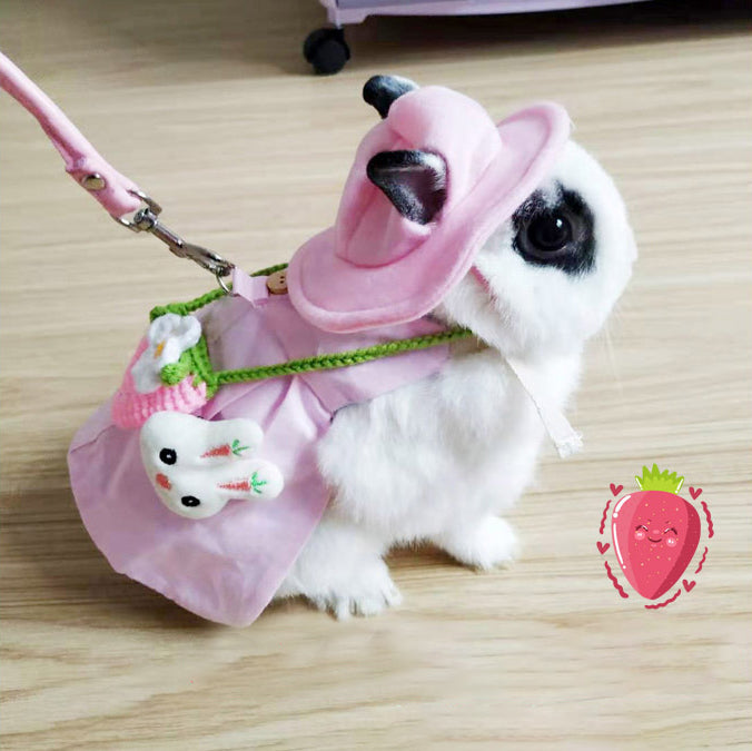 Cute Vest Skirt for Pet Rabbit with Traction Rope