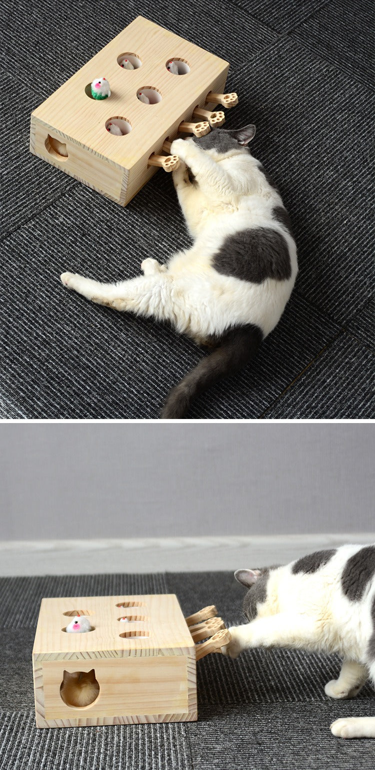 Solid Wood Catnip Whac-a-Mole Cat Toy