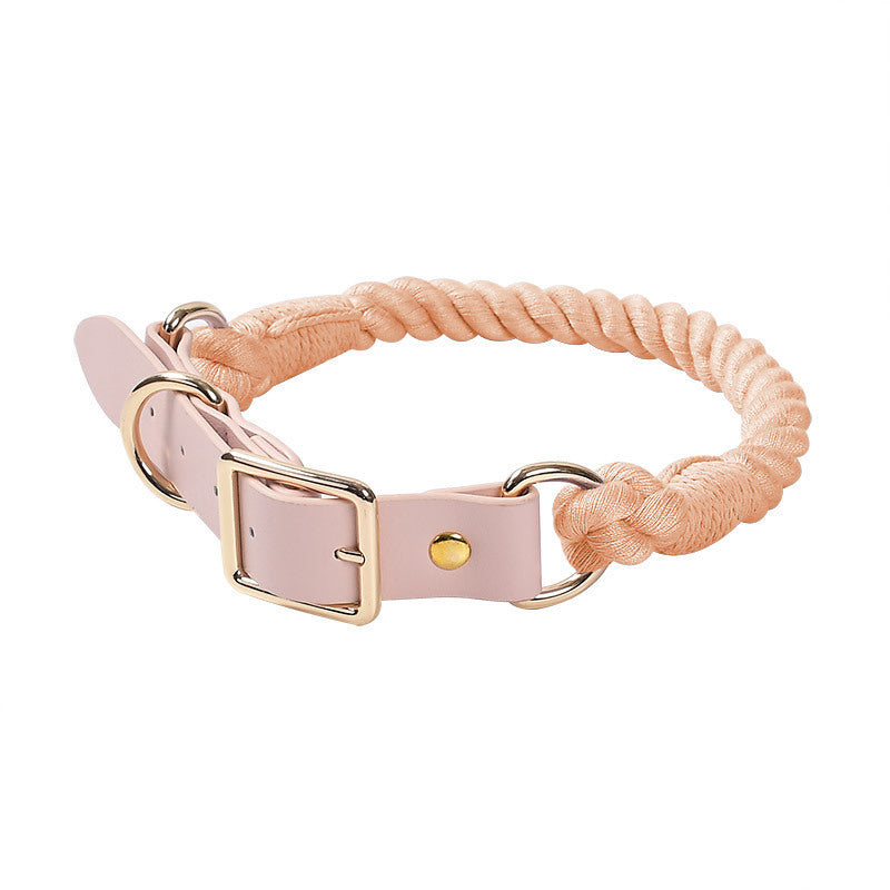 Hand Woven Cotton Rope and Leather Pet Collar
