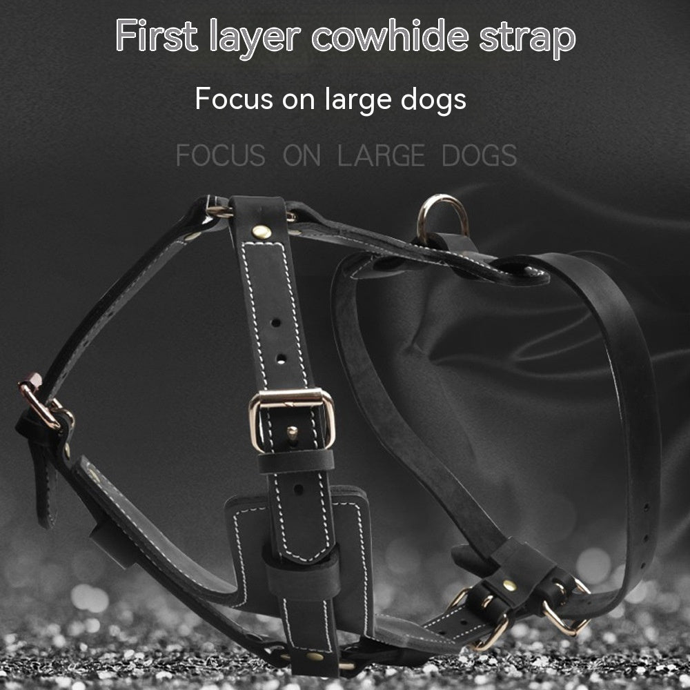 Black Cowhide Leather Chest Strap for Pets