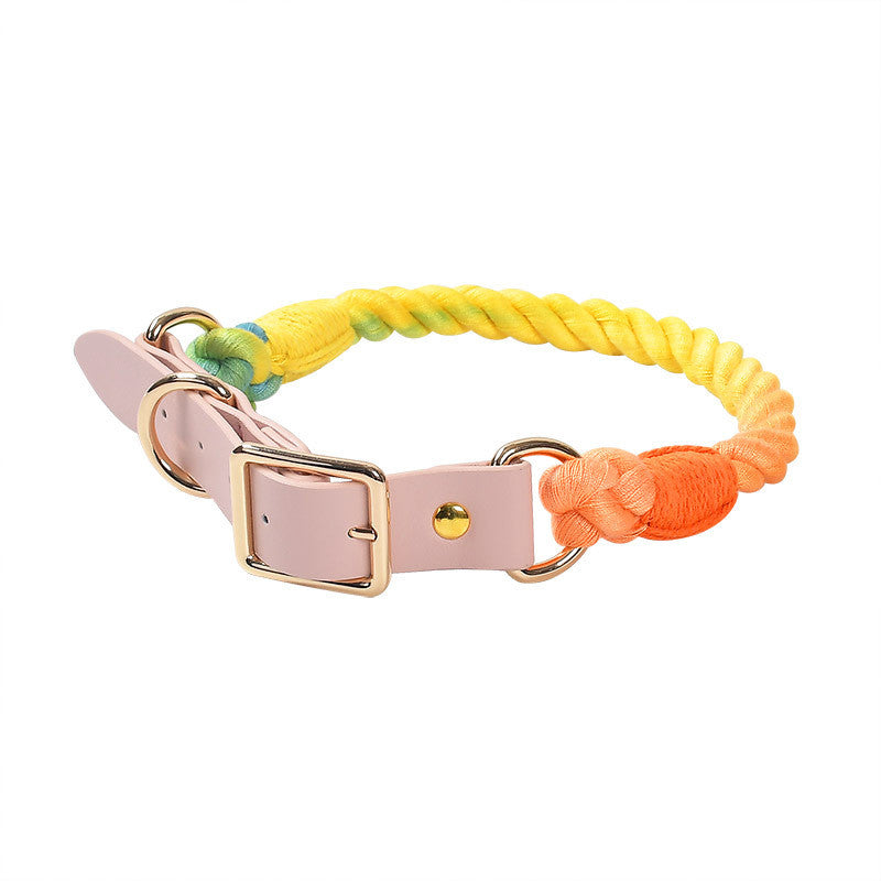 Hand Woven Cotton Rope and Leather Pet Collar