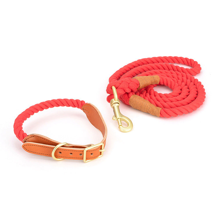 Cowhide Woven Cotton Rope Dog Leash for Pets