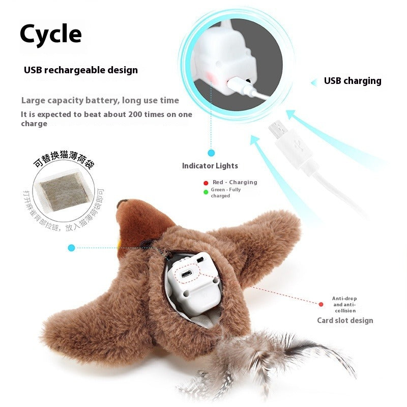 Interactive USB Flapping Cat Bird Toy