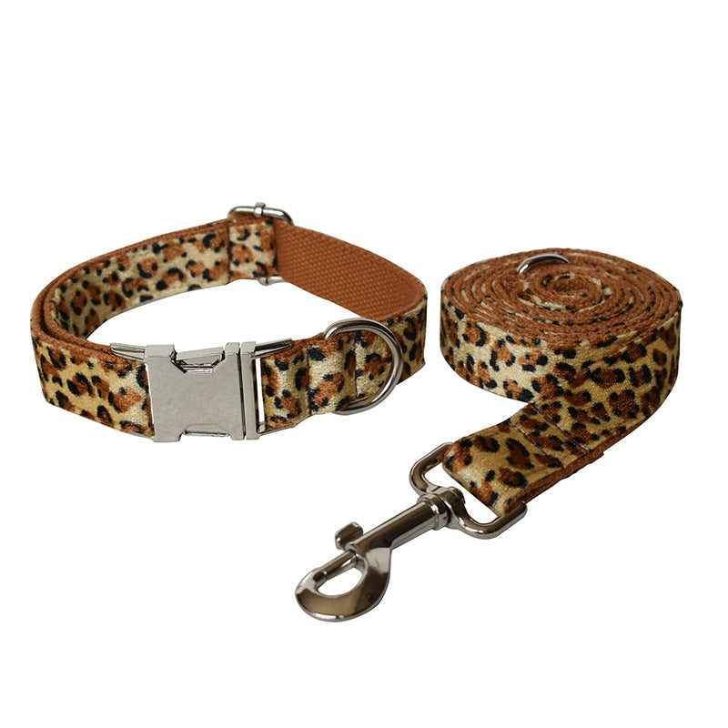 Leopard Print Zinc Alloy Dog Collar with Deep Bottom
