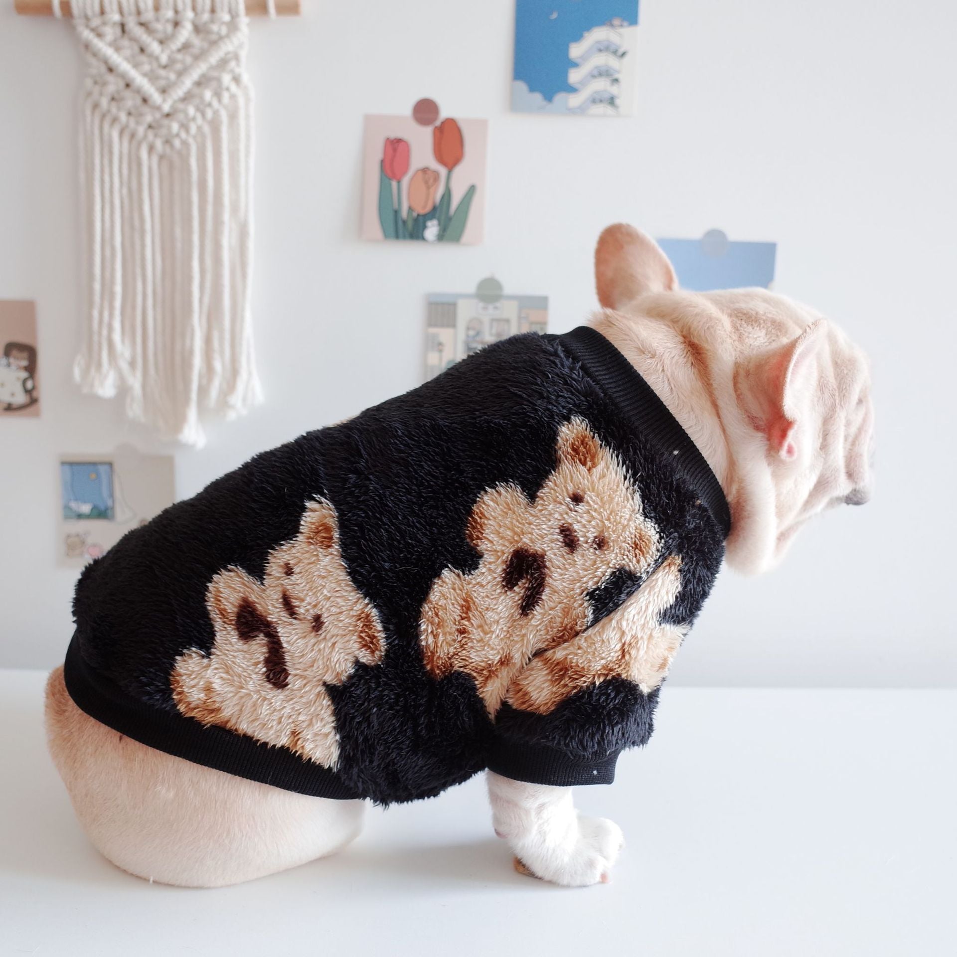 Warm Stretch Plush Dog Sweater with Bear Print