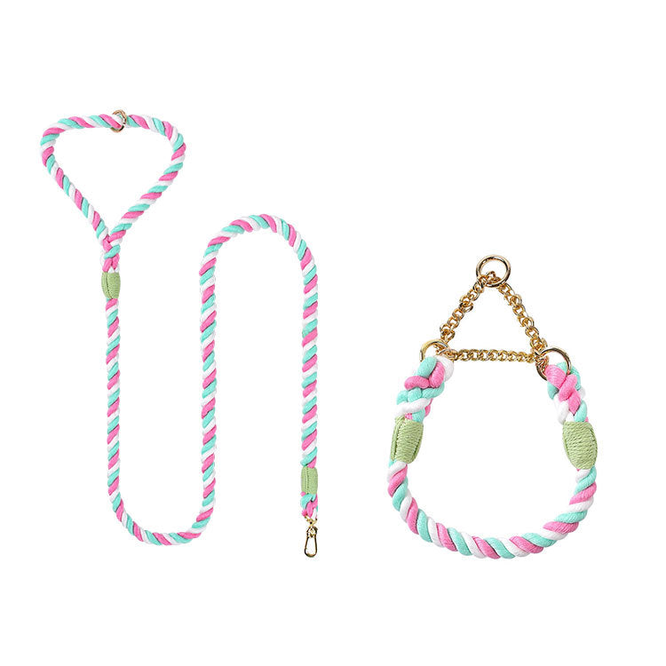 Woven Cotton Dog Leash and Collar Set