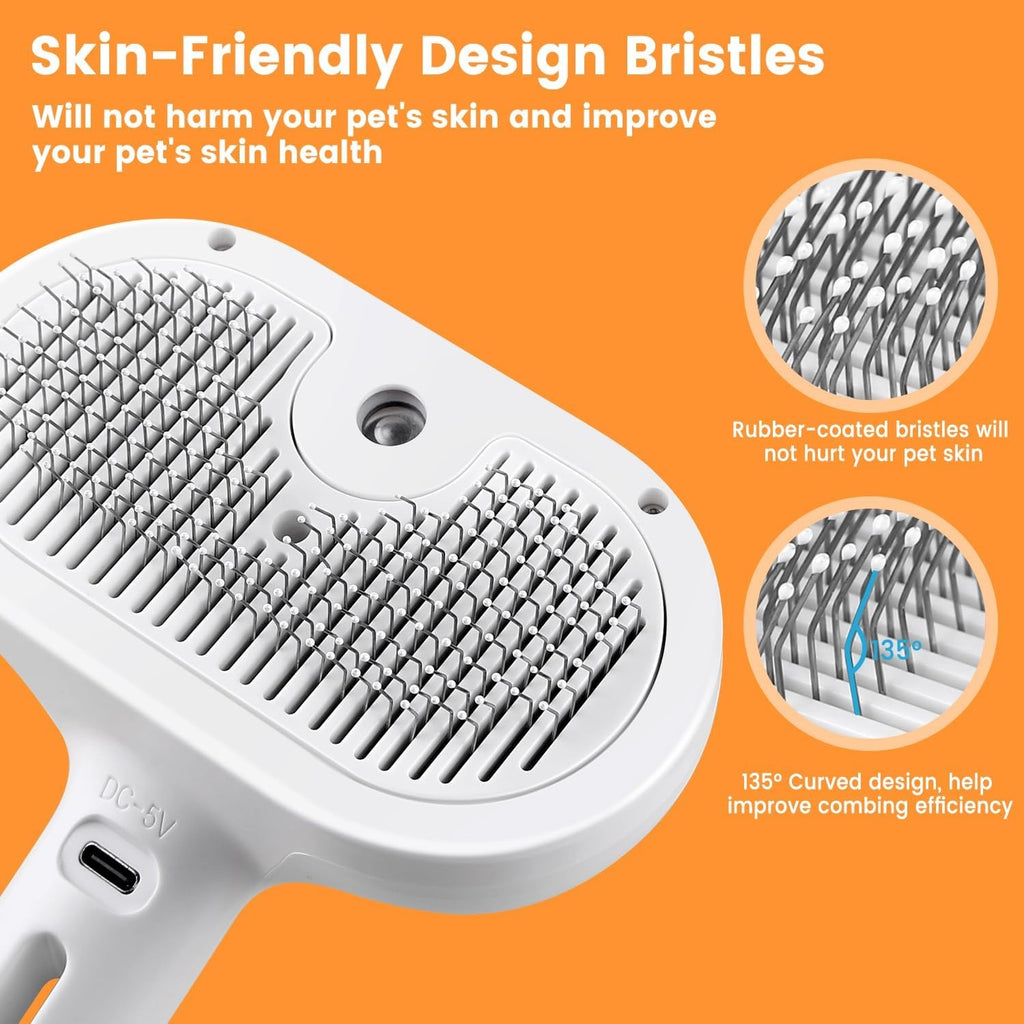 3 in 1 Pet Steam Brush with Spray and Self-Cleaning