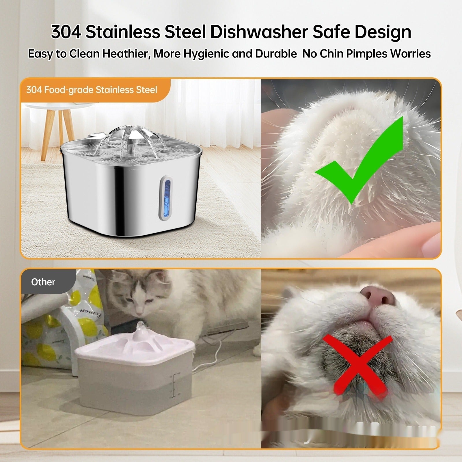 2.2L Stainless Steel Pet Water Fountain