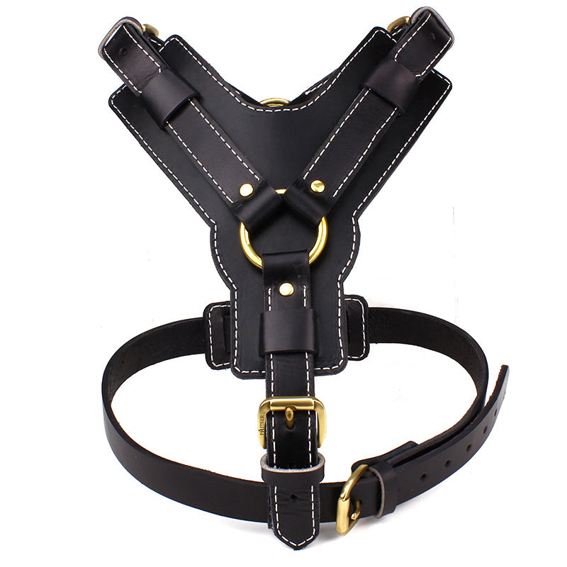 Black Cowhide Leather Chest Strap for Pets