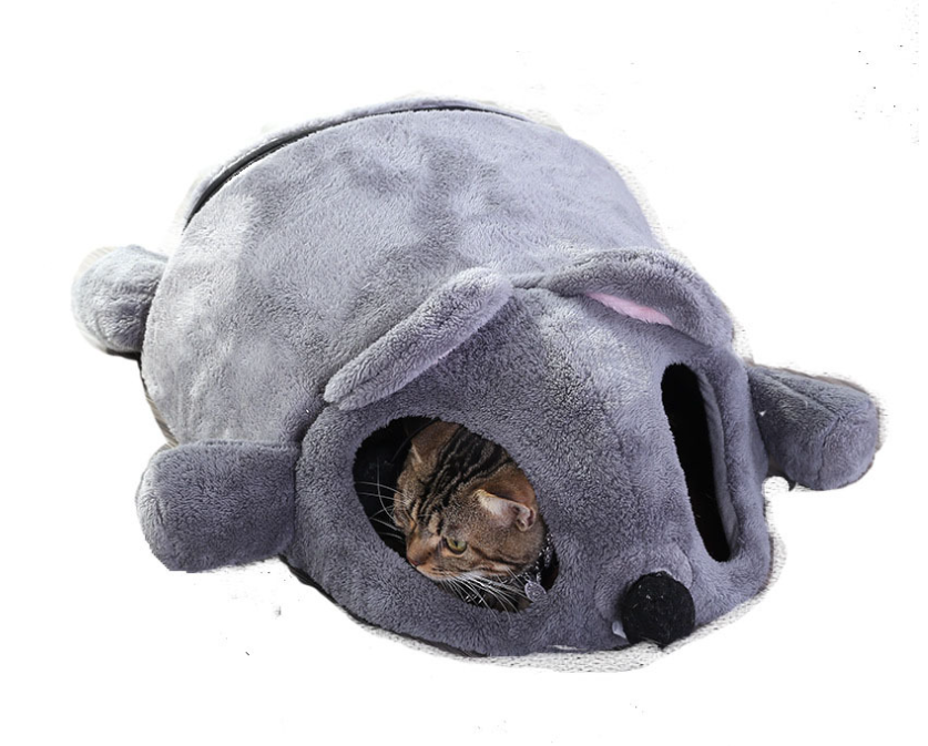 Cozy Cat House with Cartoon Mouse Design for Winter
