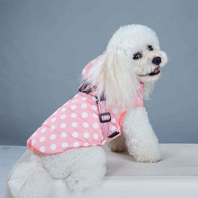 Polka Dot Dog Cotton Jacket with Velvet Warm Vest