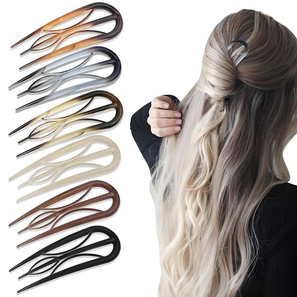 6Pcs French Hair Clips U Shaped French Hair Pin Retro Fork Hair Pin Internal Teeth French Hair Clips Tortoise Shell French Hair Pins for Women Thin Thick Hair Buns Twist Hairstyle Accessories